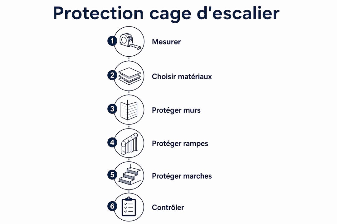 Schéma des différentes étapes pour sécuriser une cage d’escalier