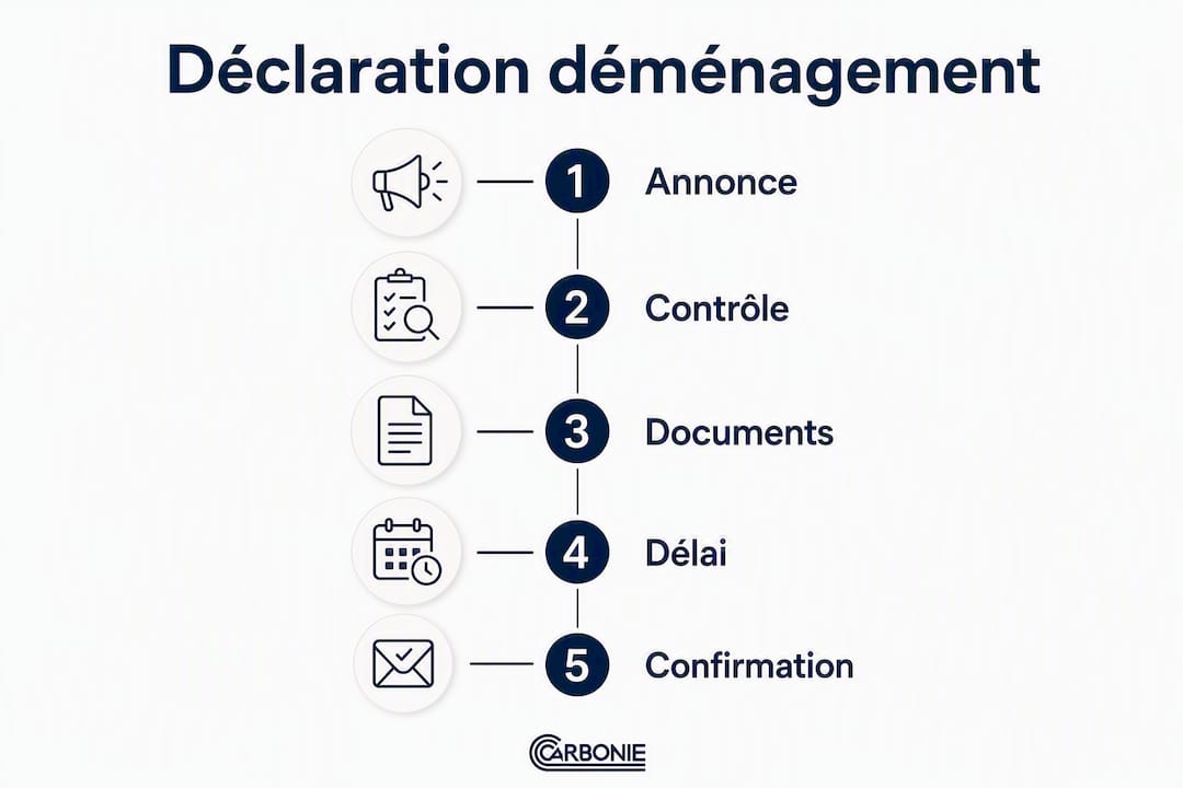 Visuel détaillant les différentes étapes à suivre pour déclarer son changement d’adresse