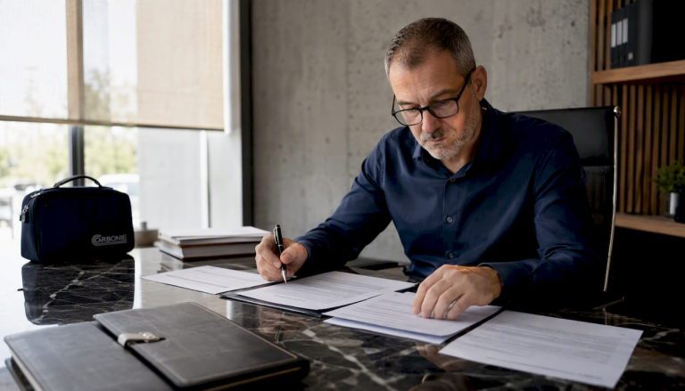 Personne en train de consulter des documents pour obtenir une autorisation
