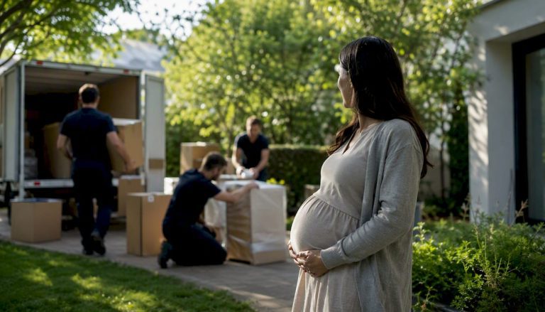 Femme enceinte veillant au bon déroulement du déménagement
