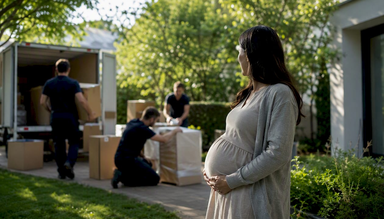 Femme enceinte veillant au bon déroulement du déménagement