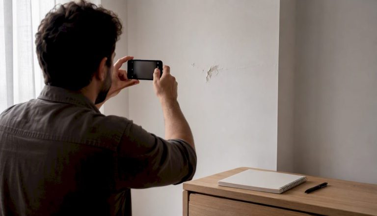 Un locataire en train de prendre en photo un défaut dans son appartement