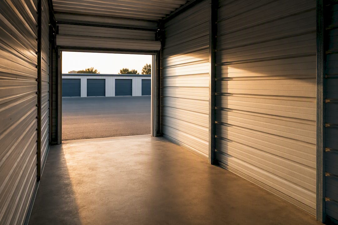 Porte ouverte sur un box de stockage vide