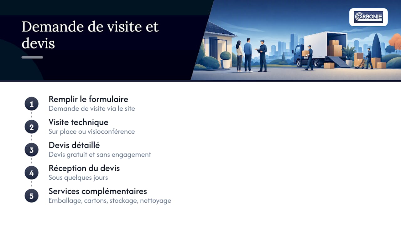 Comment demander une visite et un devis gratuit à Carbonie Déménagement — overview diagram