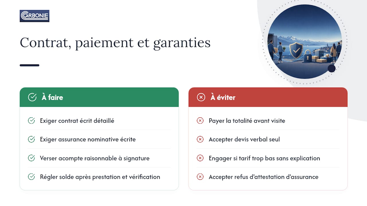 Contrat, paiement et garanties : comment engager un déménageur en toute sécurité — overview diagram