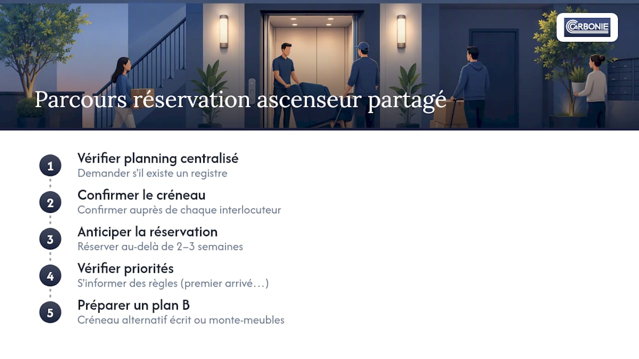 Étapes pour réserver un ascenseur partagé