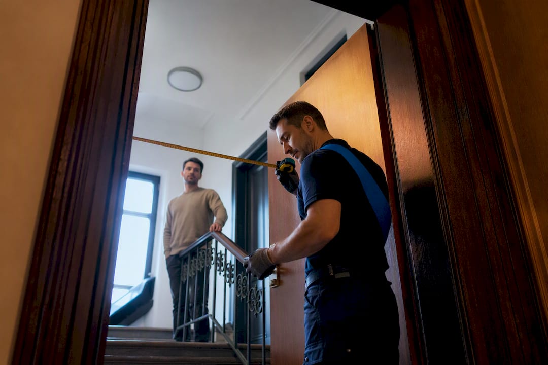 Déménageur contrôlant l'accès à un appartement