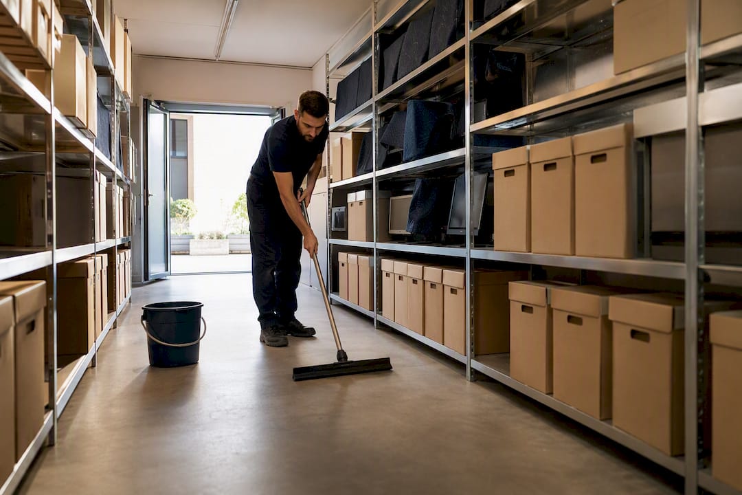 Nettoyage autour des cartons en stockage temporaire
