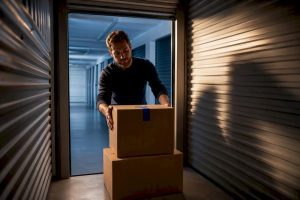 Cartons entreposés dans un box de stockage