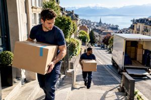 Des déménageurs transportant des cartons à Lausanne