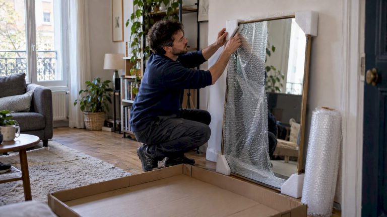 Miroir emballé en toute sécurité avant le déménagement