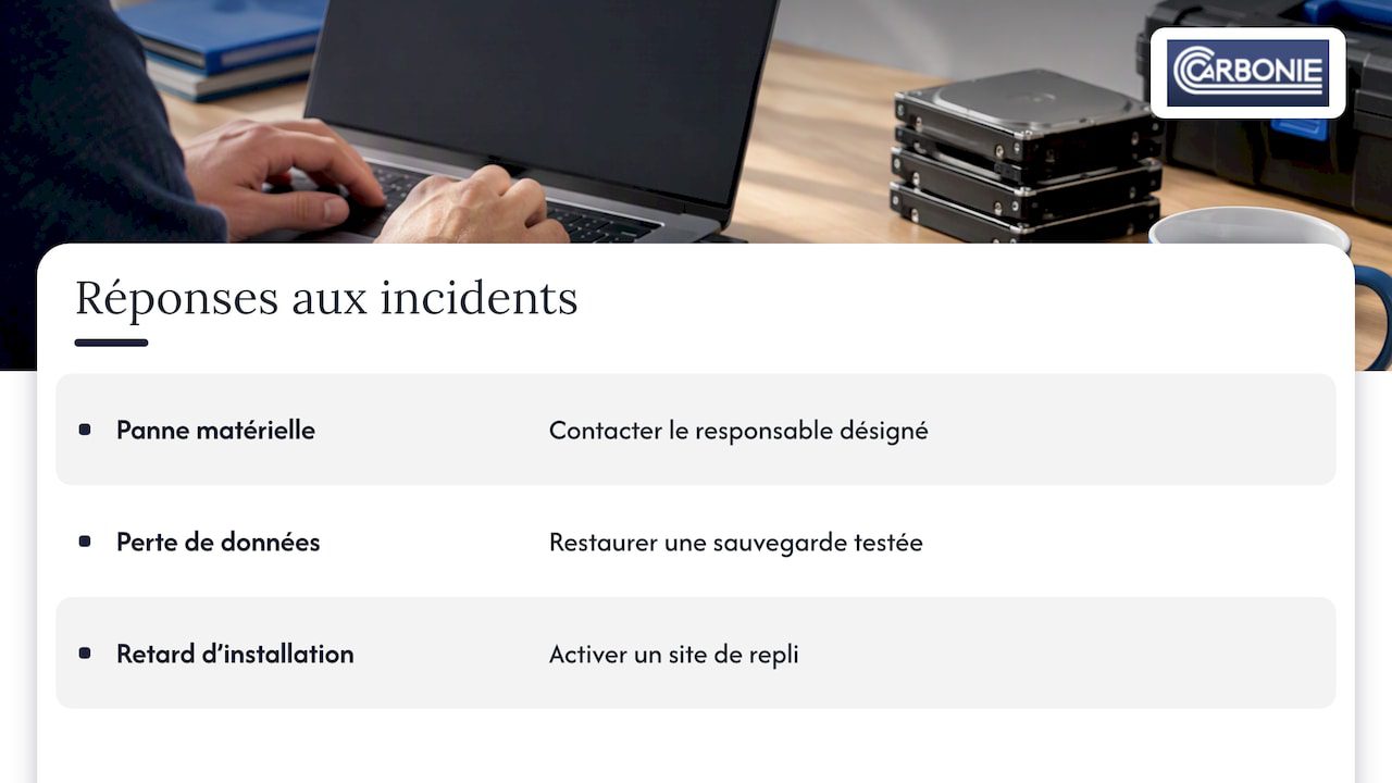 Incidents possibles et réponses prévues au transfert