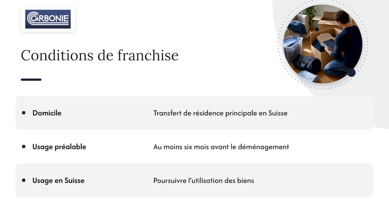 Trois conditions pour la franchise douanière